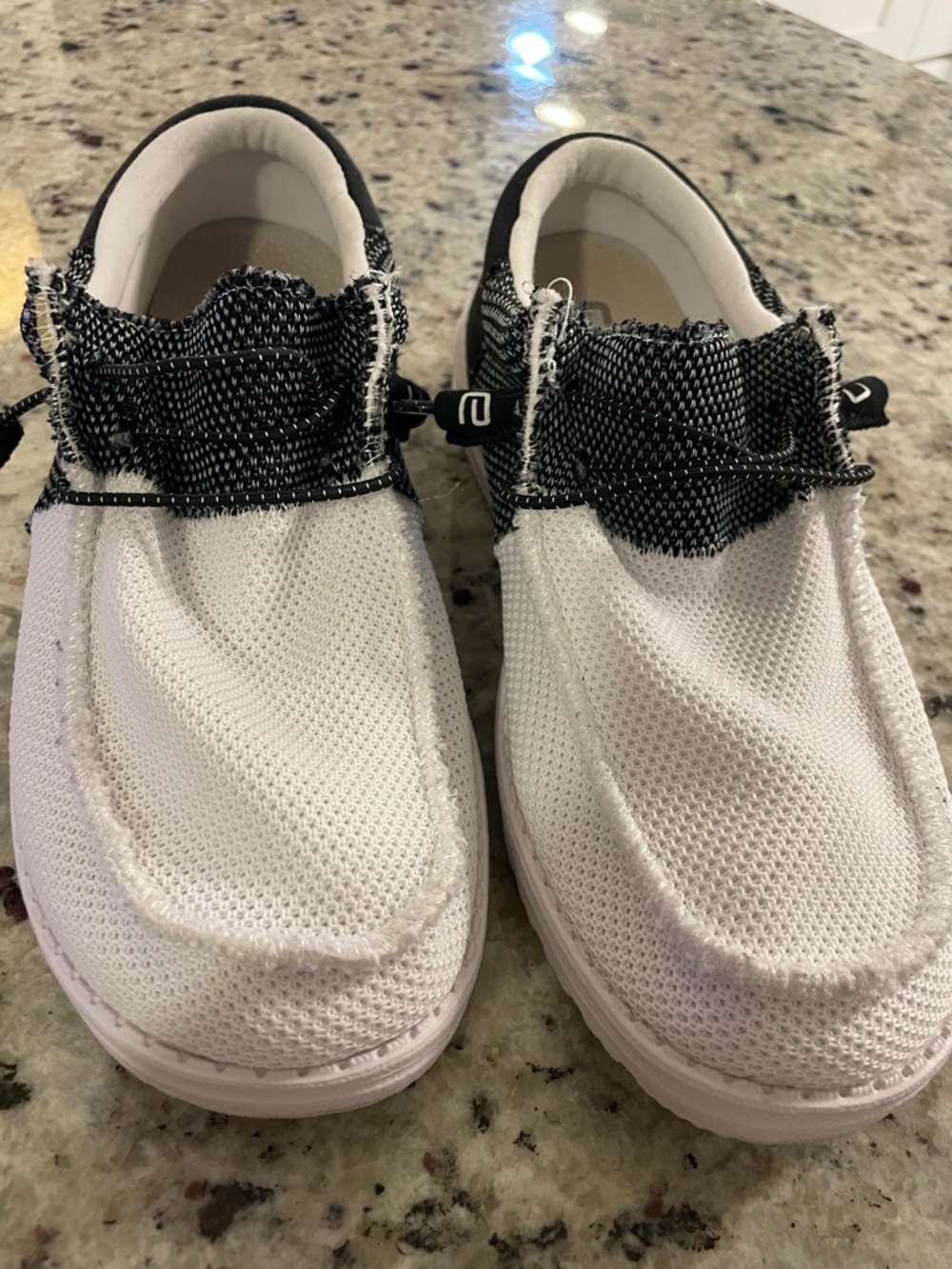 Hey Dude White Slip-On Wally Sox with Black Ice Knit